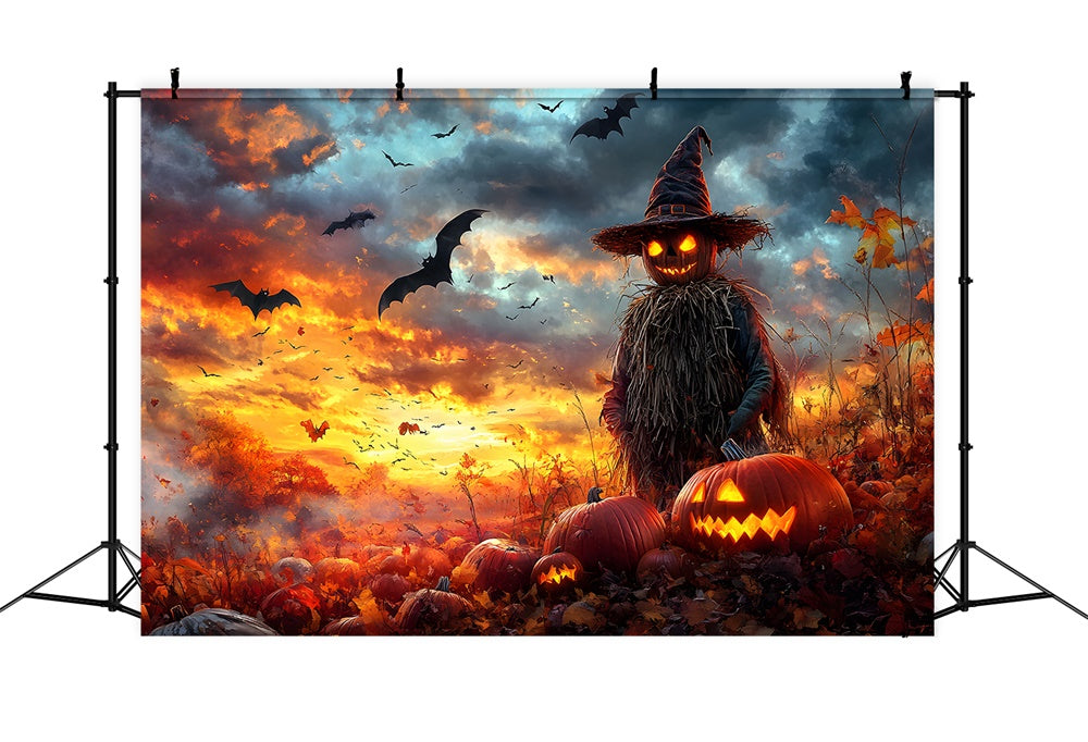 Halloween Pumpkin Field Evil Scarecrow Backdrop RR9-88