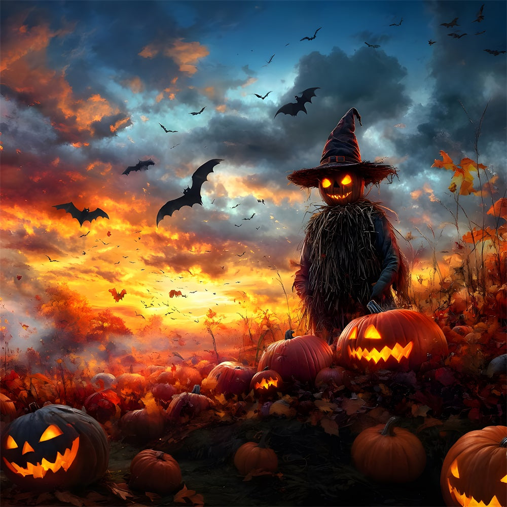 Halloween Pumpkin Field Evil Scarecrow Backdrop RR9-88