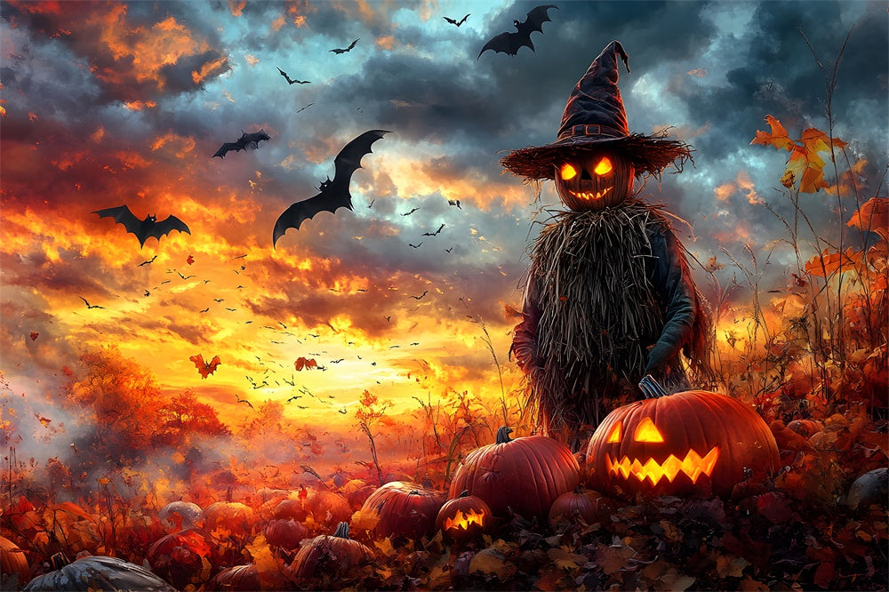 Halloween Pumpkin Field Evil Scarecrow Backdrop RR9-88