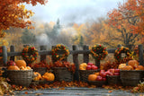 Autumn Forest Fence Pumpkin Harvest Backdrop RR9-8