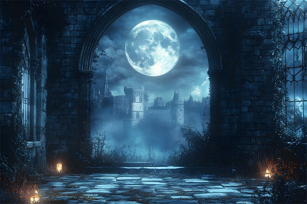 Halloween Full Moon Castle Arch Door Backdrop RR9-93