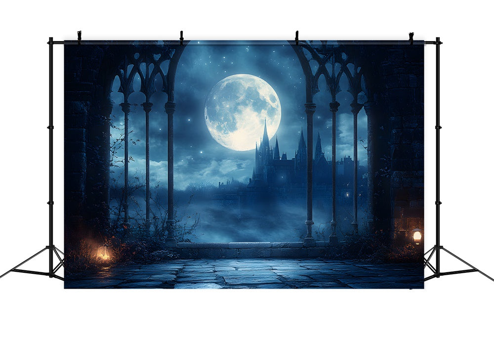 Halloween Haunted Castle Moon Night Backdrop RR9-94