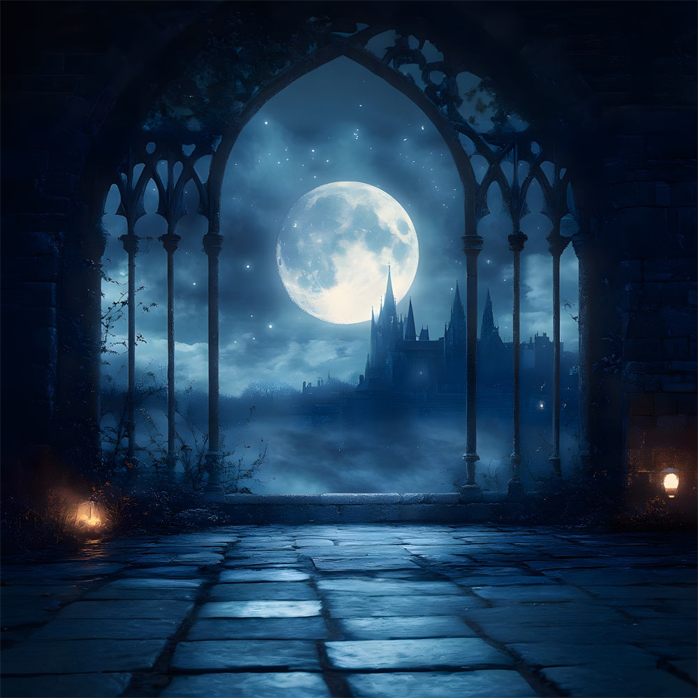 Halloween Haunted Castle Moon Night Backdrop RR9-94