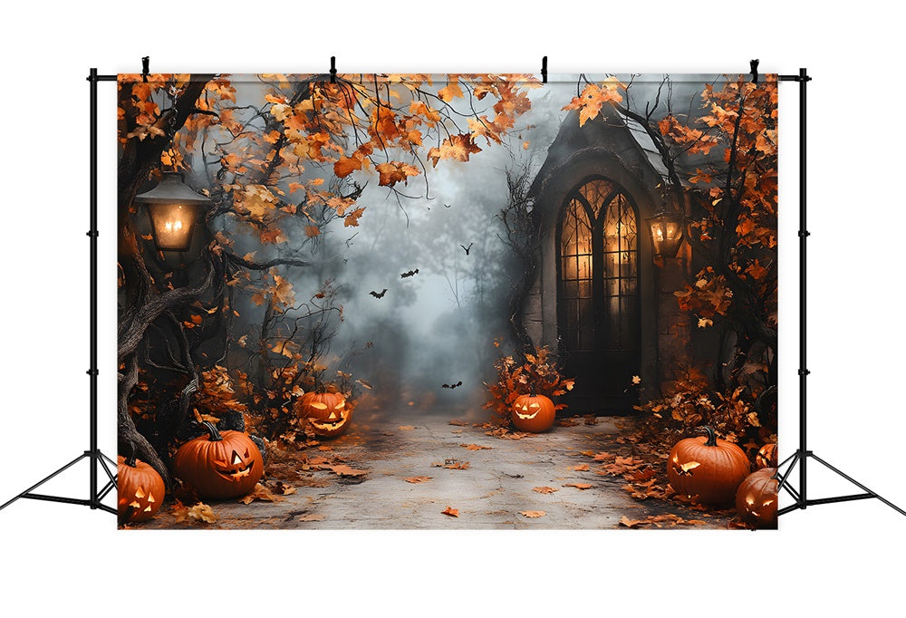 Halloween Maple Leaves Pumpkin House Backdrop RR9-95