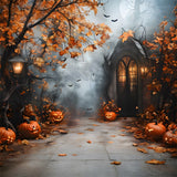 Halloween Maple Leaves Pumpkin House Backdrop RR9-95