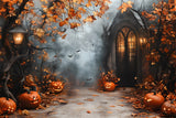 Halloween Maple Leaves Pumpkin House Backdrop RR9-95