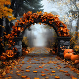 Halloween Stone Arch Maple Leaves Backdrop RR9-97