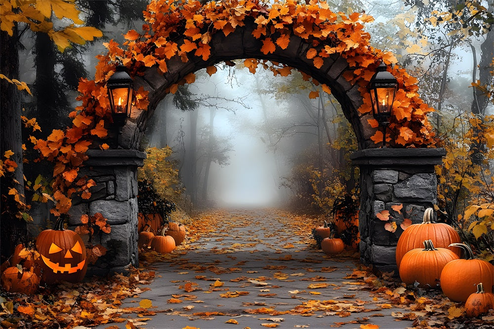 Halloween Stone Arch Maple Leaves Backdrop RR9-97