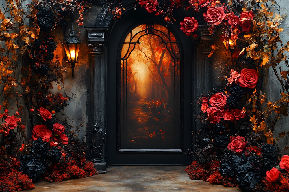 Halloween Arch Door Flowers Garland Backdrop RR9-98