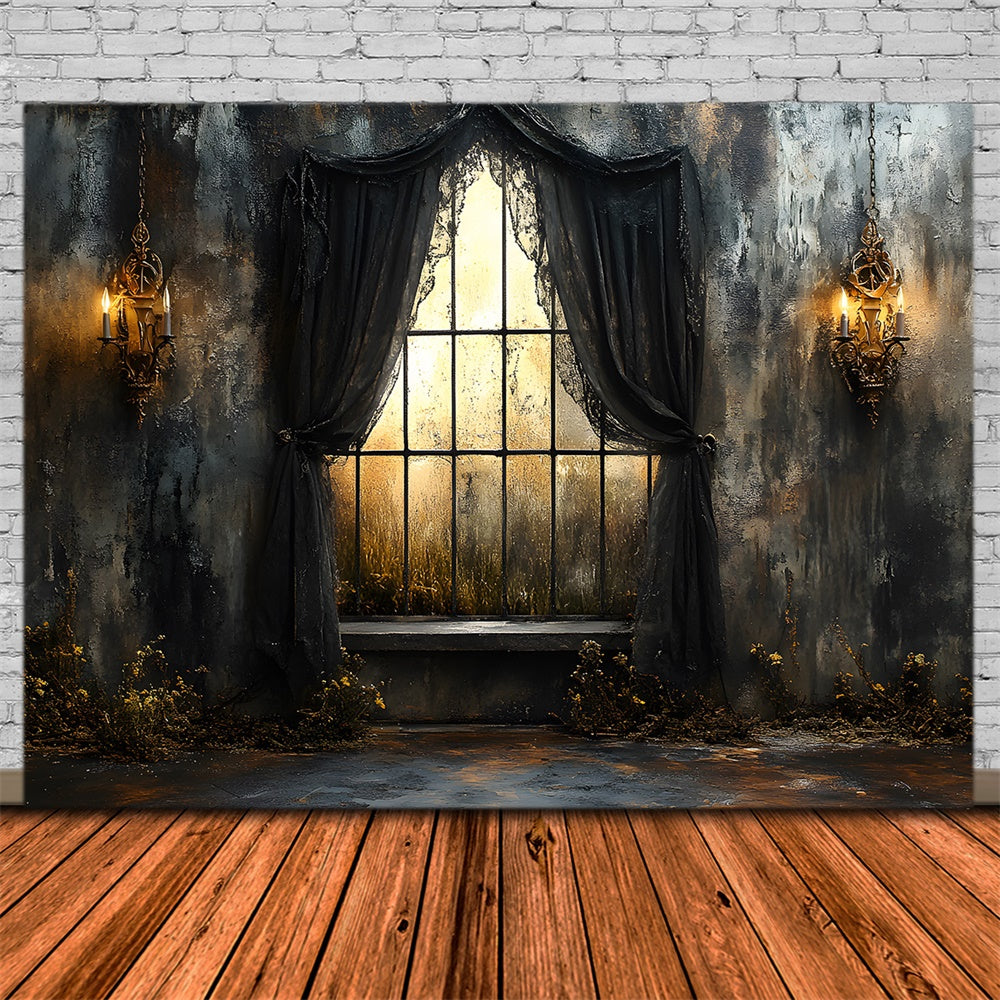 Halloween Mottled Wall Black Curtain Window Backdrop RR9-99