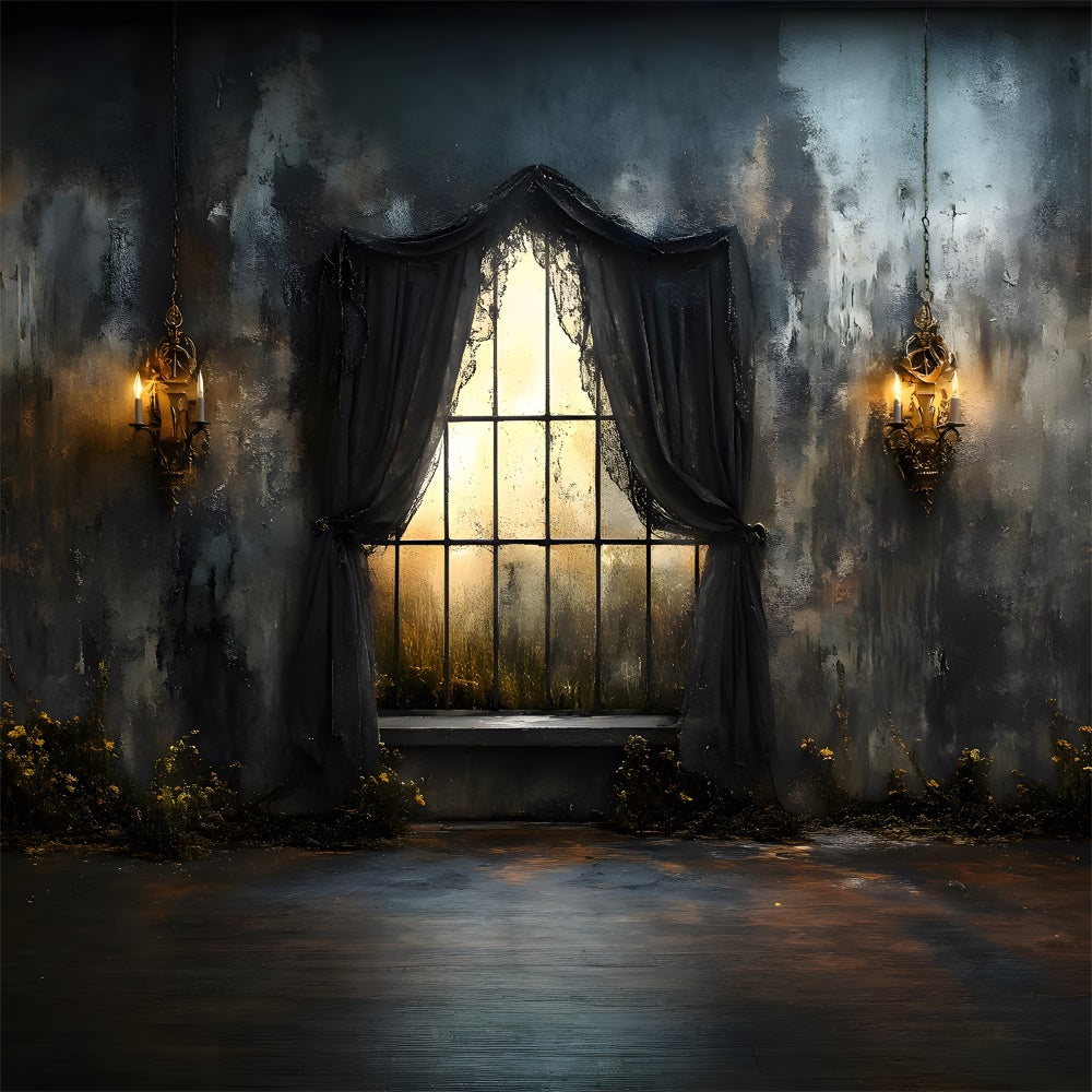 Halloween Mottled Wall Black Curtain Window Backdrop RR9-99