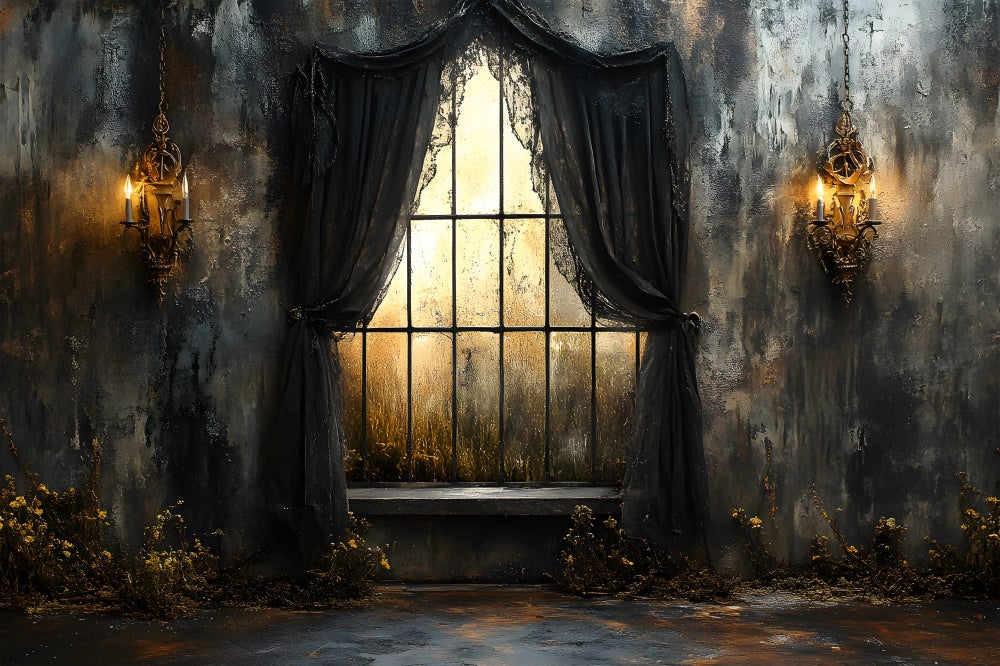 Halloween Mottled Wall Black Curtain Window Backdrop RR9-99