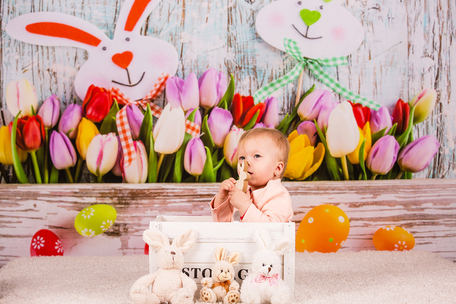 Easter Eggs Bunny Spring  Flowers Decorations Backdrop for Photo Studio S-897