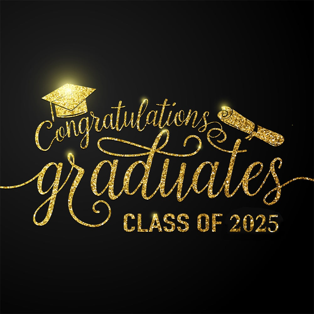 Graduation Congratulations Gold and Black Class Of 2025 Photo Backdrop SH-253