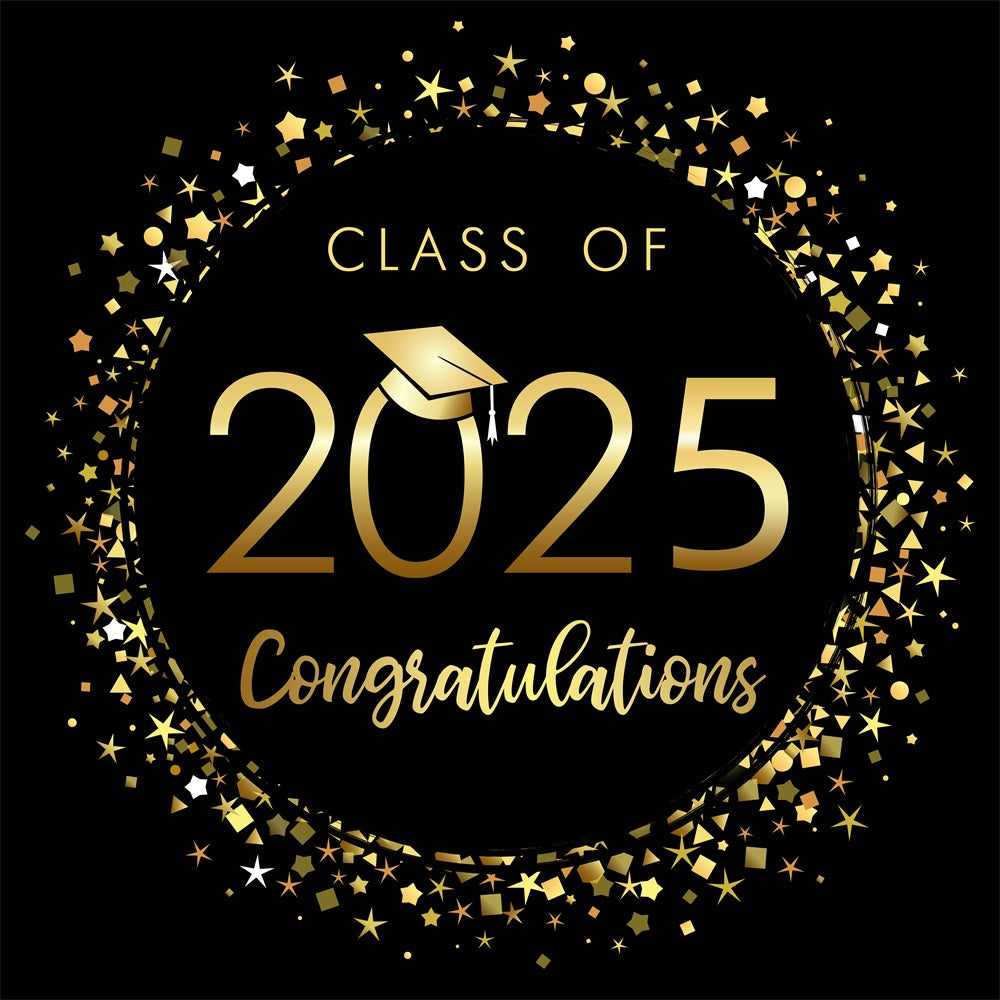 Gold and Black Graduation Party Banner Photo Backdrop SH-272