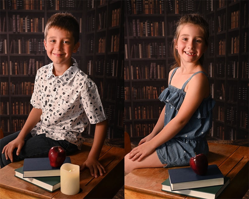 Back to School Library Bookshelves Backdrop for Photography SH-806