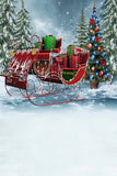 Santa's Sleigh Christmas Tree Gift Snow Backdrop for Picture  ST-454