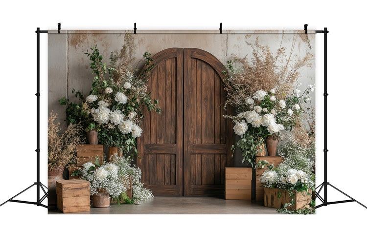 Spring Backdrop Photography Chic Boho White Flower Door Backdrop TWW2-11