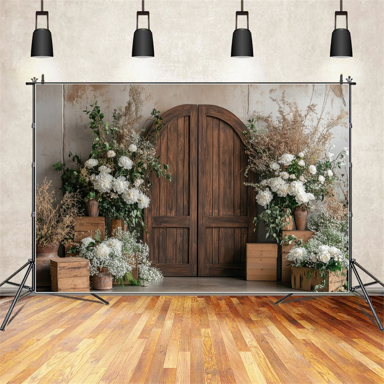 Spring Backdrop Photography Chic Boho White Flower Door Backdrop TWW2-11