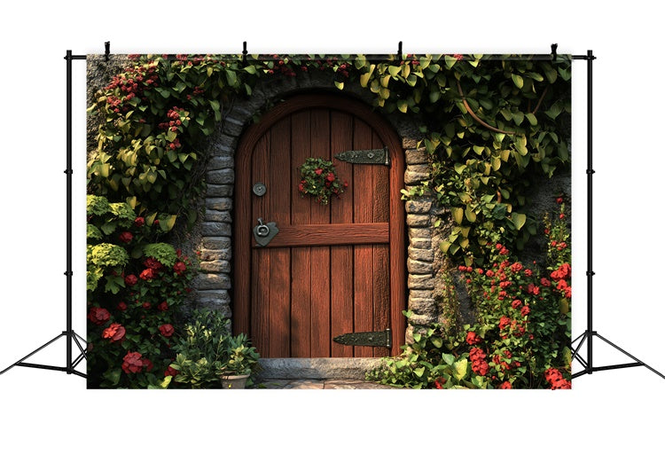 Spring Photography Backdrops Vintage Ivy Covered Door Backdrop TWW2-12