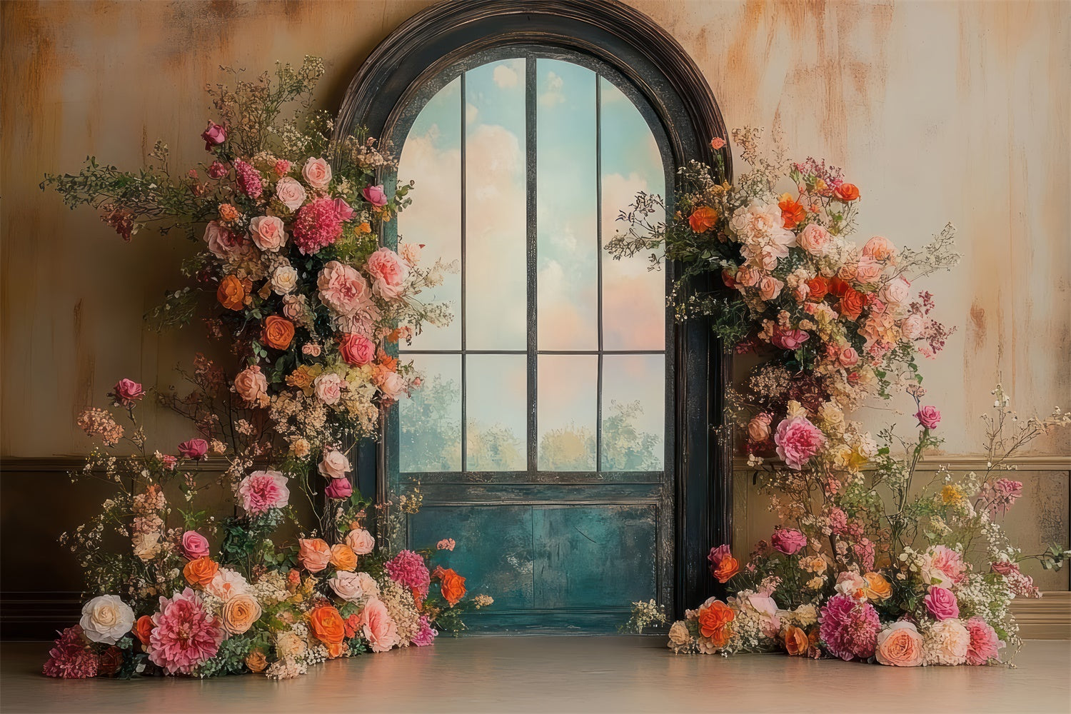 Spring Photo Backdrops Elegant Vintage Floral Arch Backdrop TWW2-13