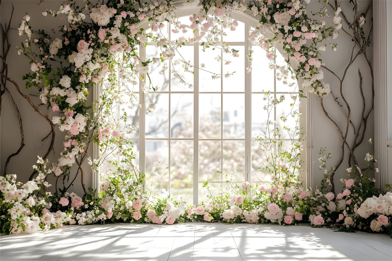 Spring Photo Backdrop Romantic Window Rose Archway Backdrop TWW2-15