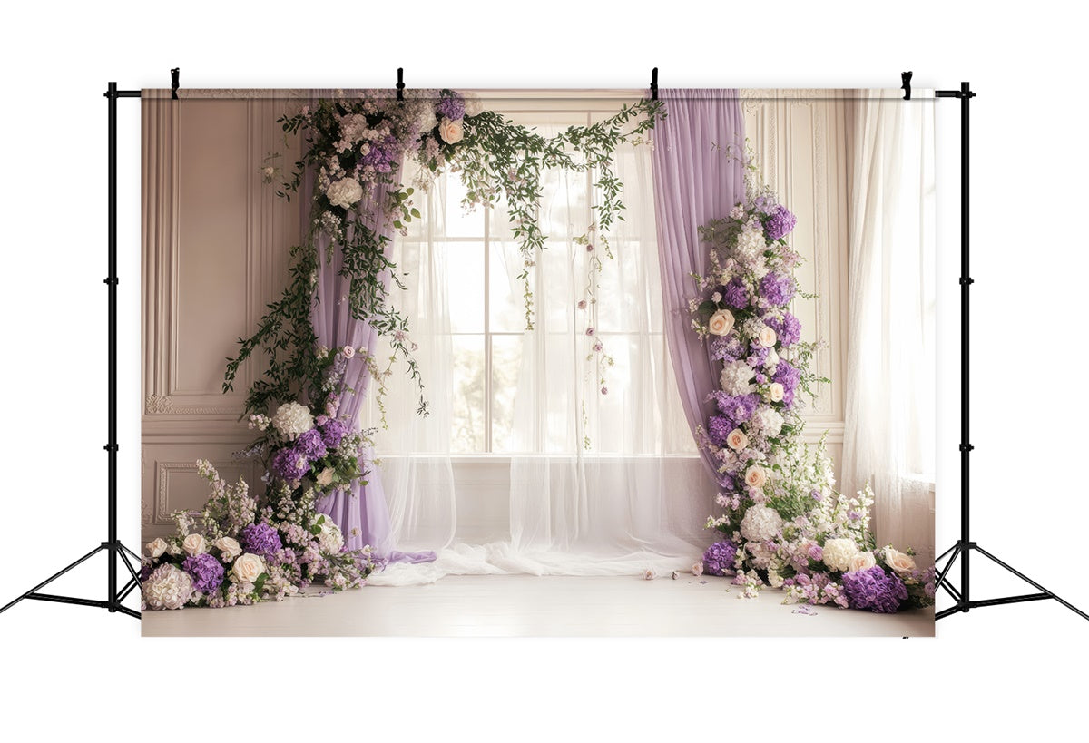 Spring Backdrop Ideas Purple Floral Arch Wedding Backdrop TWW2-20