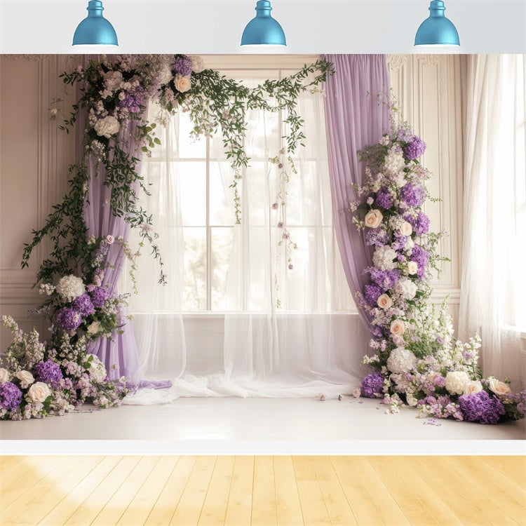 Spring Backdrop Ideas Purple Floral Arch Wedding Backdrop TWW2-20