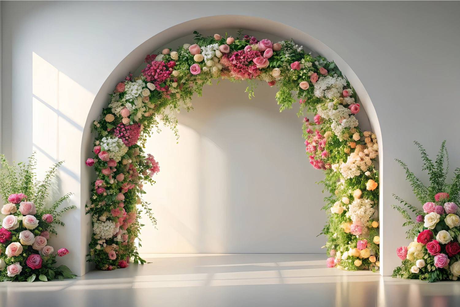 Spring Photo Backdrops Romantic Pink Floral Arch Backdrop TWW2-21