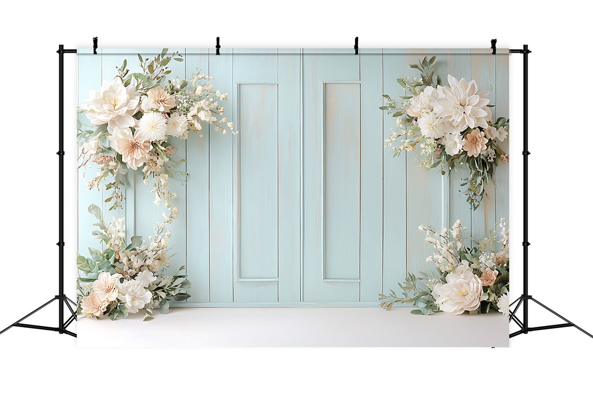 Spring Photography Backdrops Floral Arch Blue Wall Backdrop TWW2-26