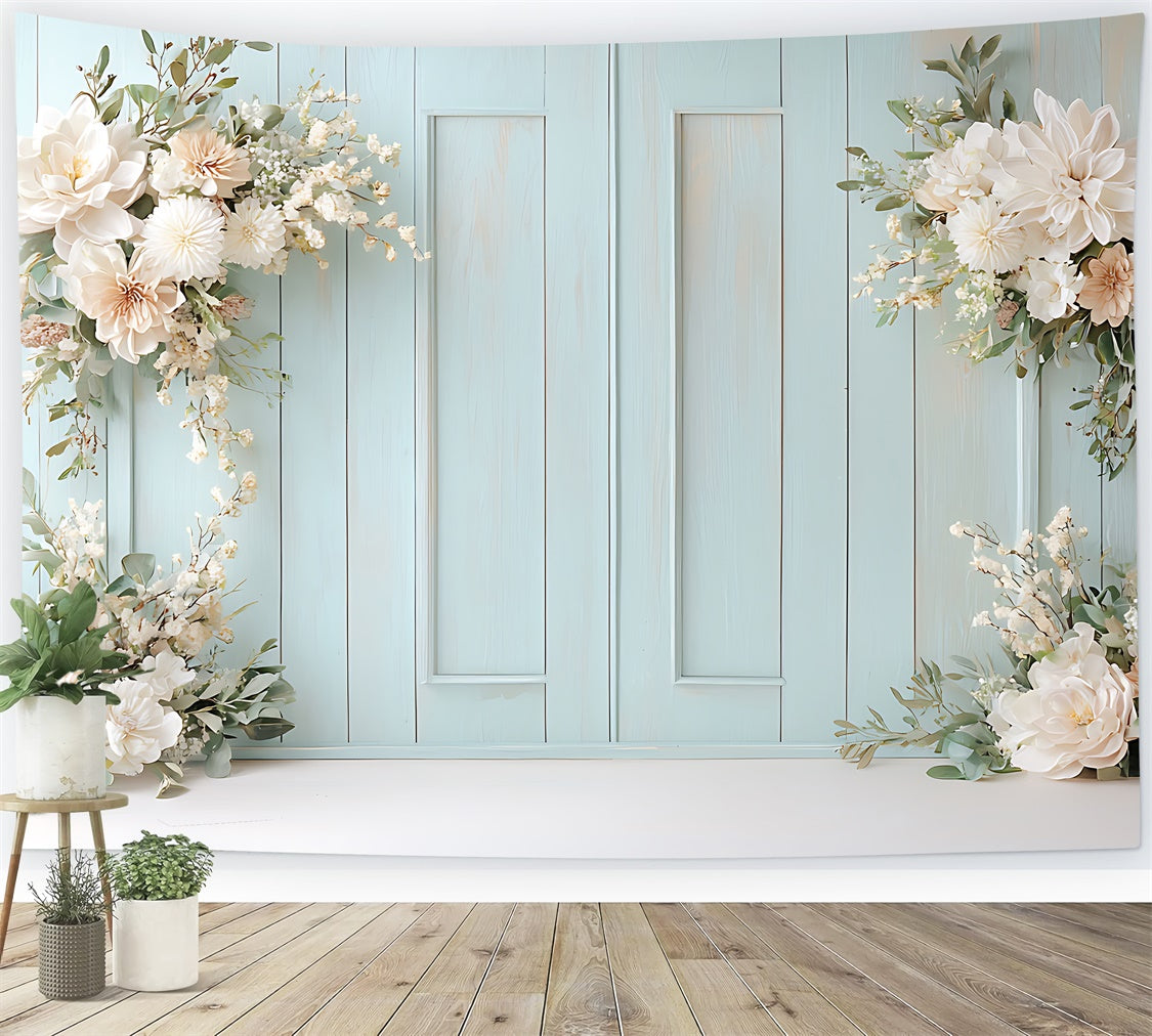 Spring Photography Backdrops Floral Arch Blue Wall Backdrop TWW2-26