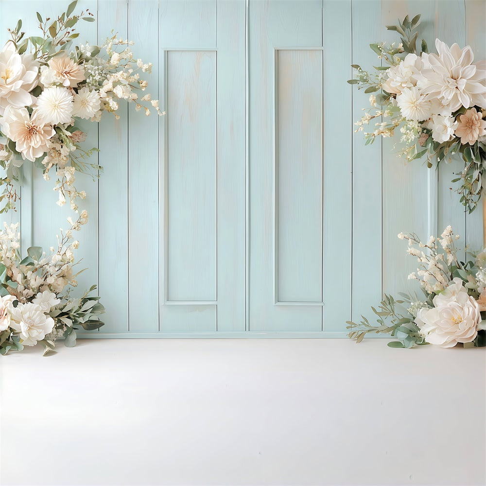 Spring Photography Backdrops Floral Arch Blue Wall Backdrop TWW2-26