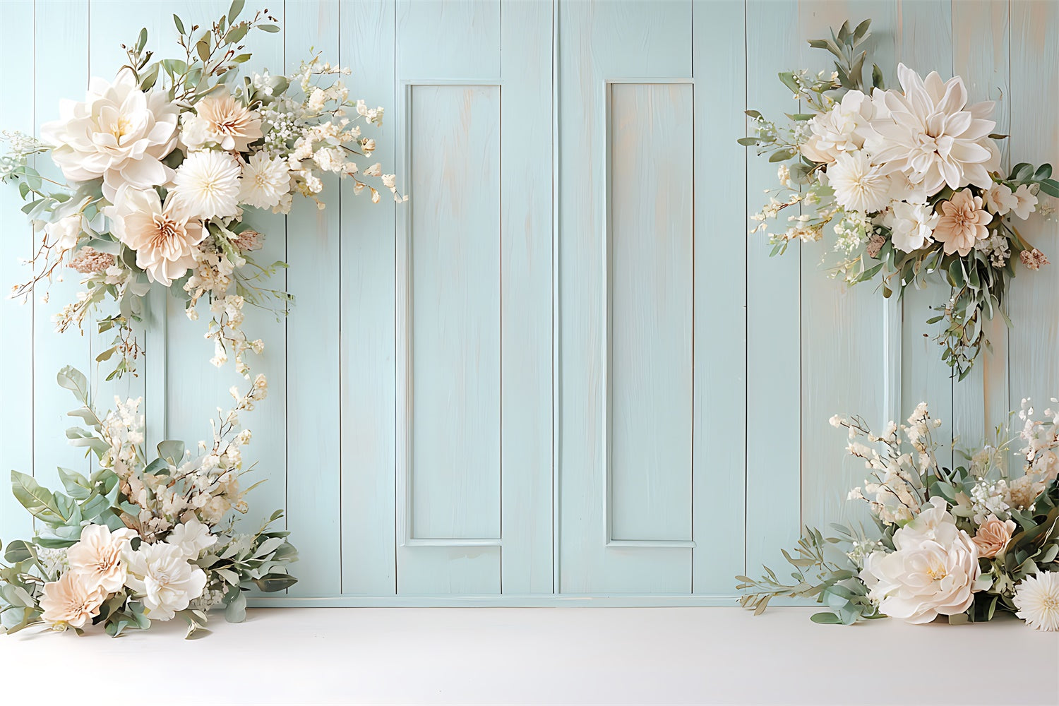 Spring Photography Backdrops Floral Arch Blue Wall Backdrop TWW2-26