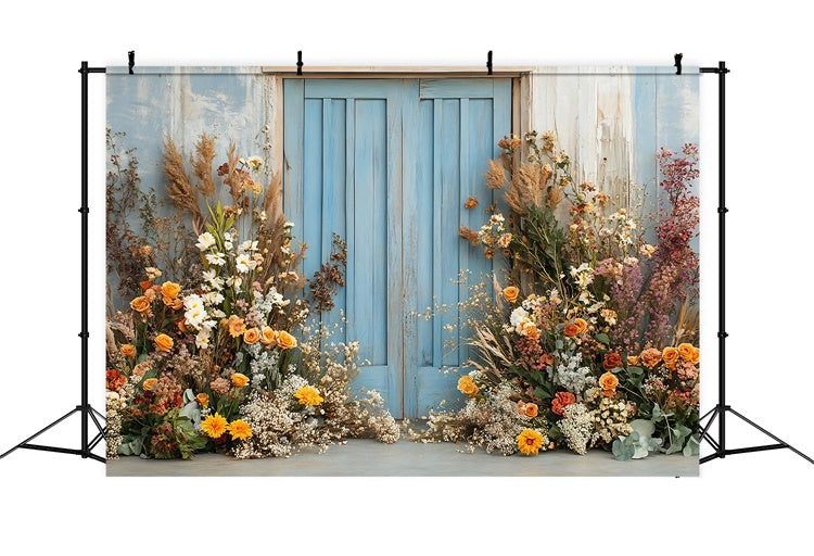 Spring Photo Backdrops Bright Floral Wooden Door Backdrop TWW2-27