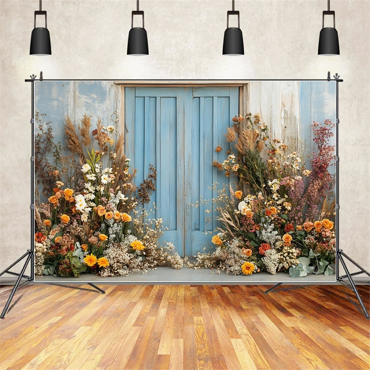 Spring Photo Backdrops Bright Floral Wooden Door Backdrop TWW2-27