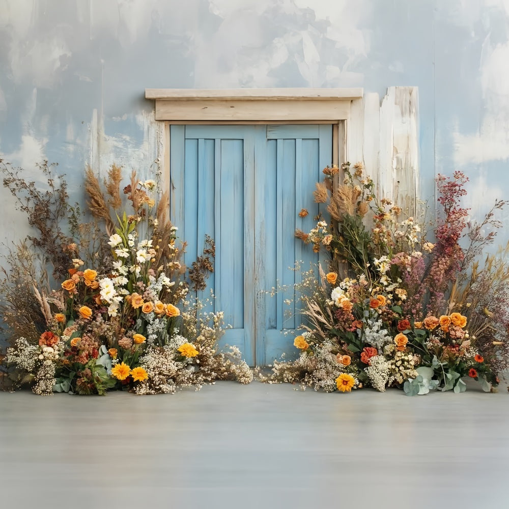 Spring Photo Backdrops Bright Floral Wooden Door Backdrop TWW2-27