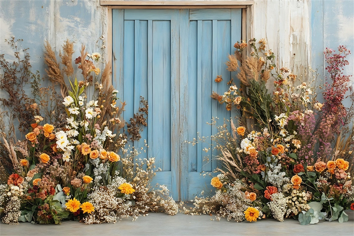 Spring Photo Backdrops Bright Floral Wooden Door Backdrop TWW2-27