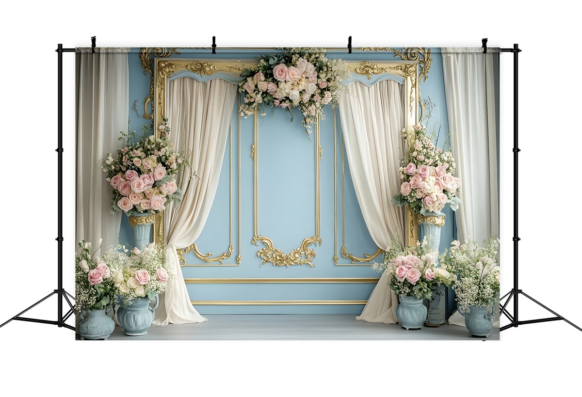 Backdrops For Spring Romantic Flower Golden Frame Backdrop TWW2-28