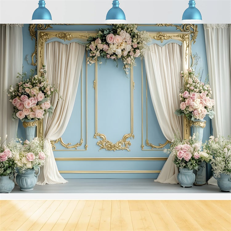 Backdrops For Spring Romantic Flower Golden Frame Backdrop TWW2-28