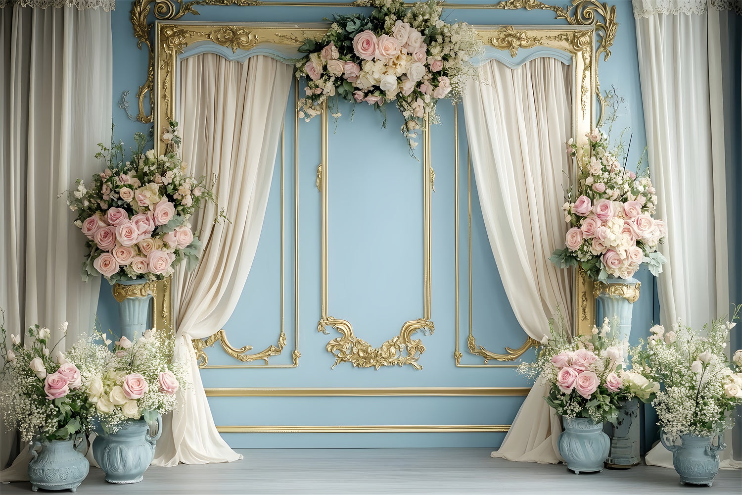 Backdrops For Spring Romantic Flower Golden Frame Backdrop TWW2-28