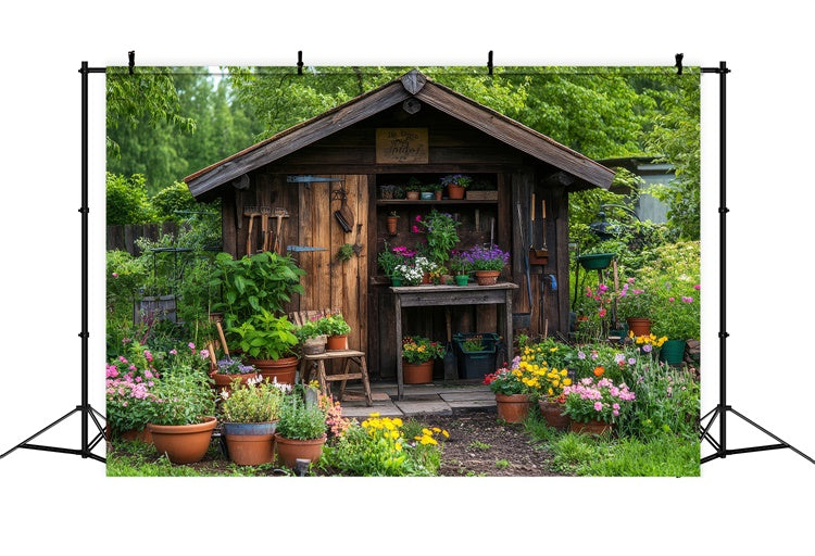 Backdrop Spring Vintage Cottage Garden Tool Shed Backdrop TWW2-3