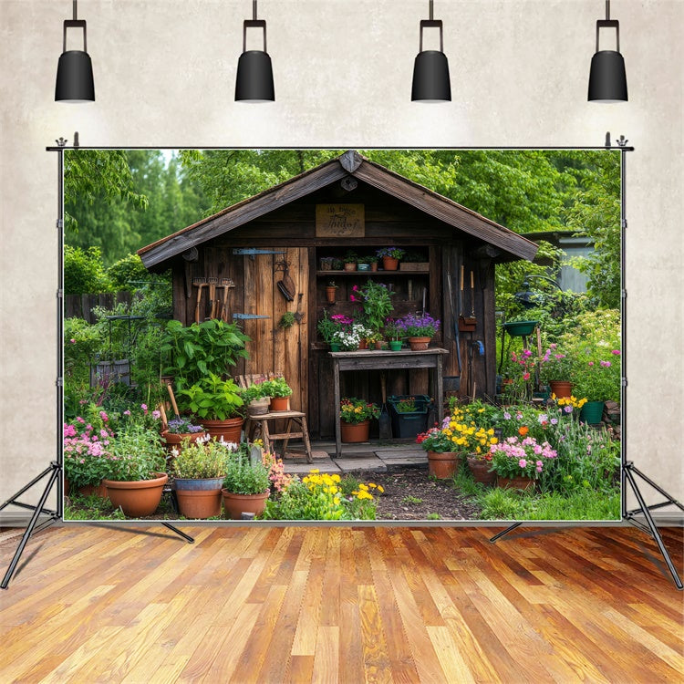 Backdrop Spring Vintage Cottage Garden Tool Shed Backdrop TWW2-3