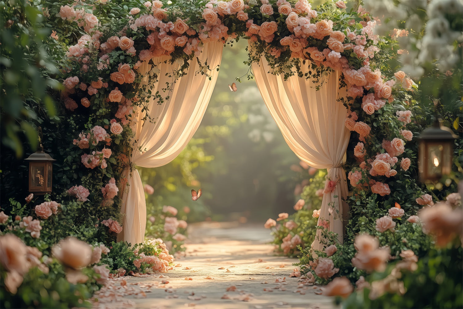 Spring Floral Backdrop Romantic Garden Path Rose Backdrop TWW2-30