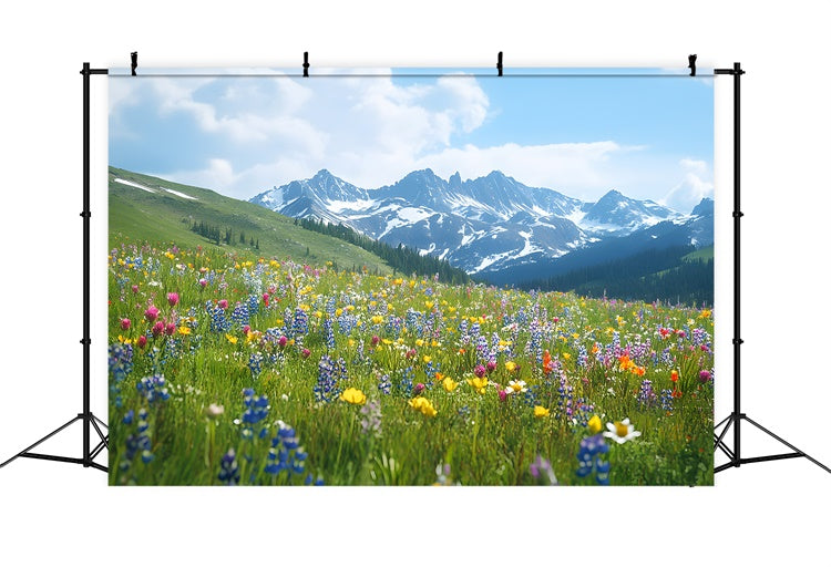 Spring Backdrops Wildflower Meadow Mountain View Backdrop TWW2-32