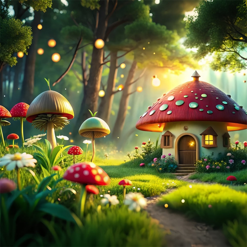 Spring Backdrop Ideas Fairy Tale Mushroom Cottage Backdrop TWW2-33