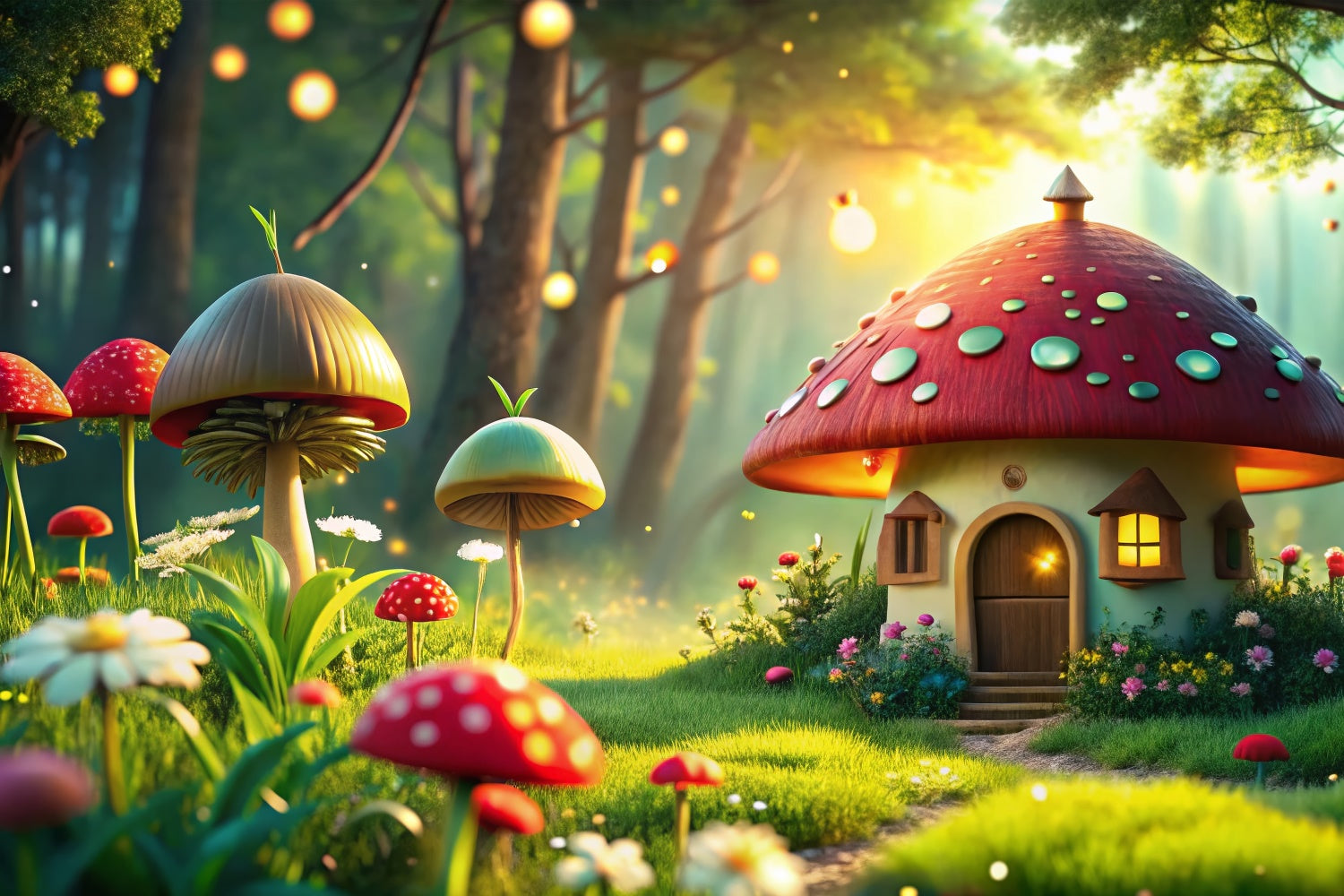 Spring Backdrop Ideas Fairy Tale Mushroom Cottage Backdrop TWW2-33