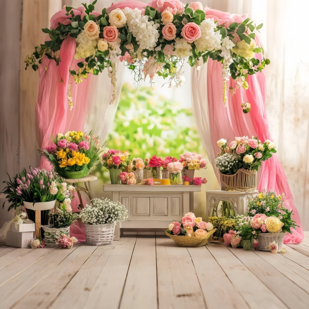 Backdrops For Spring Charming Floral Pink Drapes Backdrop TWW2-35