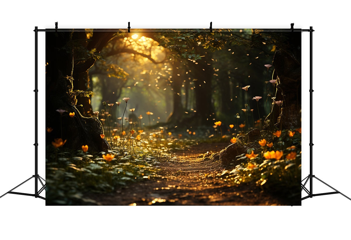 Spring Photo Backdrop Sunlit Flower Pathway Forest Backdrop TWW2-37