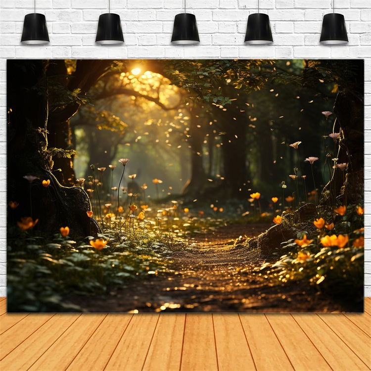 Spring Photo Backdrop Sunlit Flower Pathway Forest Backdrop TWW2-37