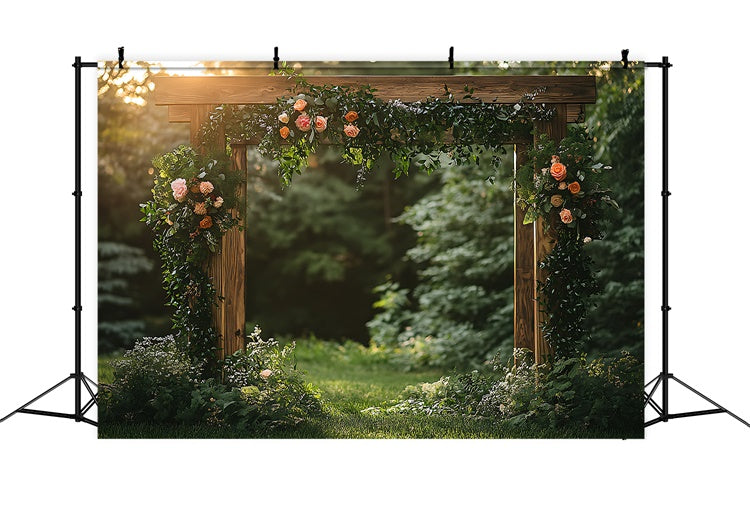 Backdrop Spring Sunset Flower Arch Wooden Frame Backdrop TWW2-38